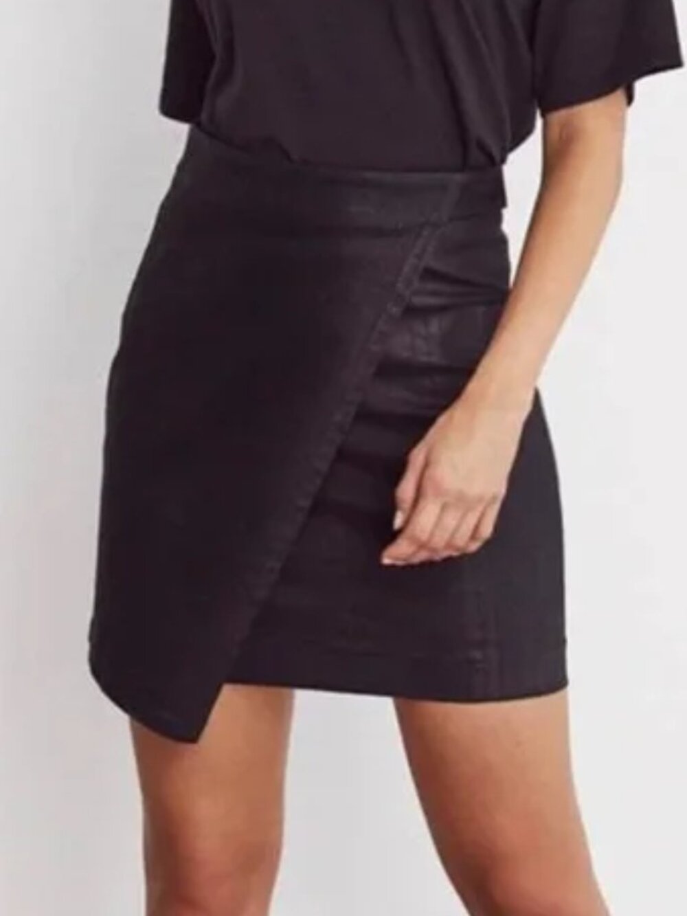 VETTA - The Leatherette Black Wax Coated Convertible Mini Skirt